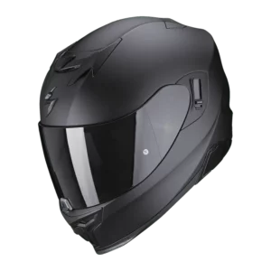 Scorpion Exo-520 Evo Air motorhelm in mat zwart met sportief design en geavanceerde functies.