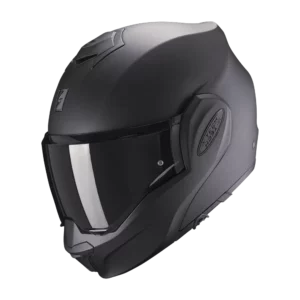 Scorpion Exo-Tech Evo motorhelm in mat zwart met innovatief design en veelzijdige functies.